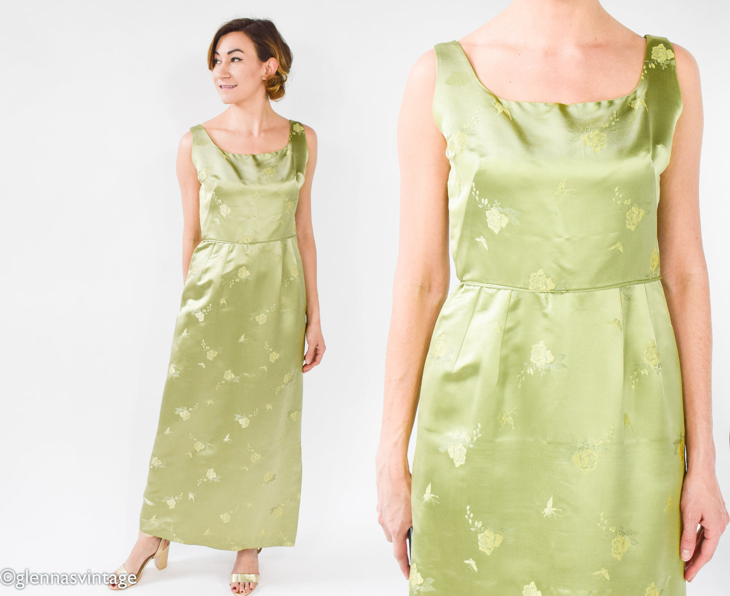 1960s Green Silk Column Dress, Small