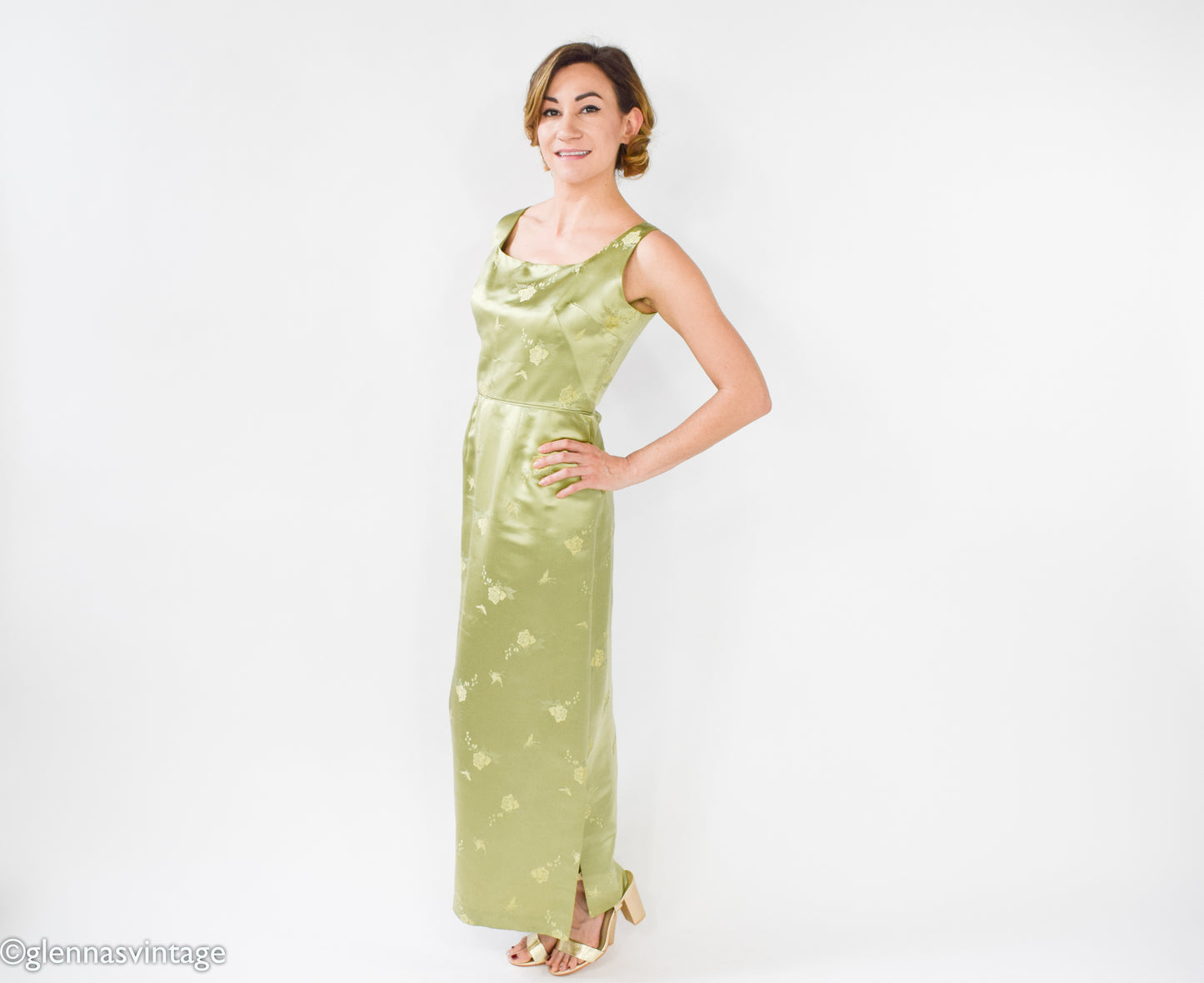 1960s Green Silk Column Dress, Small