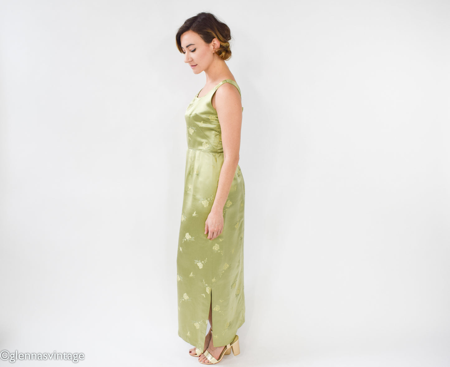 1960s Green Silk Column Dress, Small
