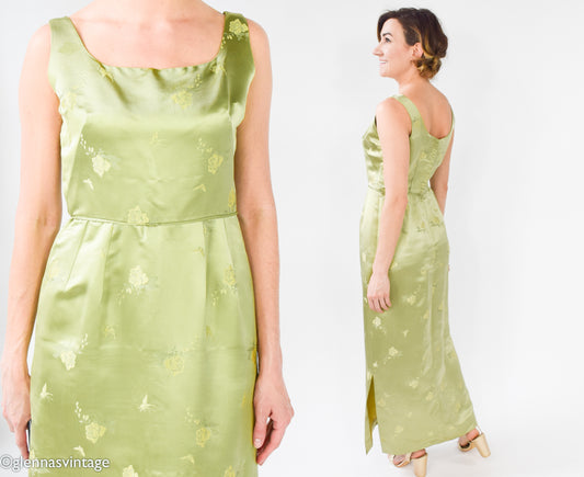 1960s Green Silk Column Dress, Small