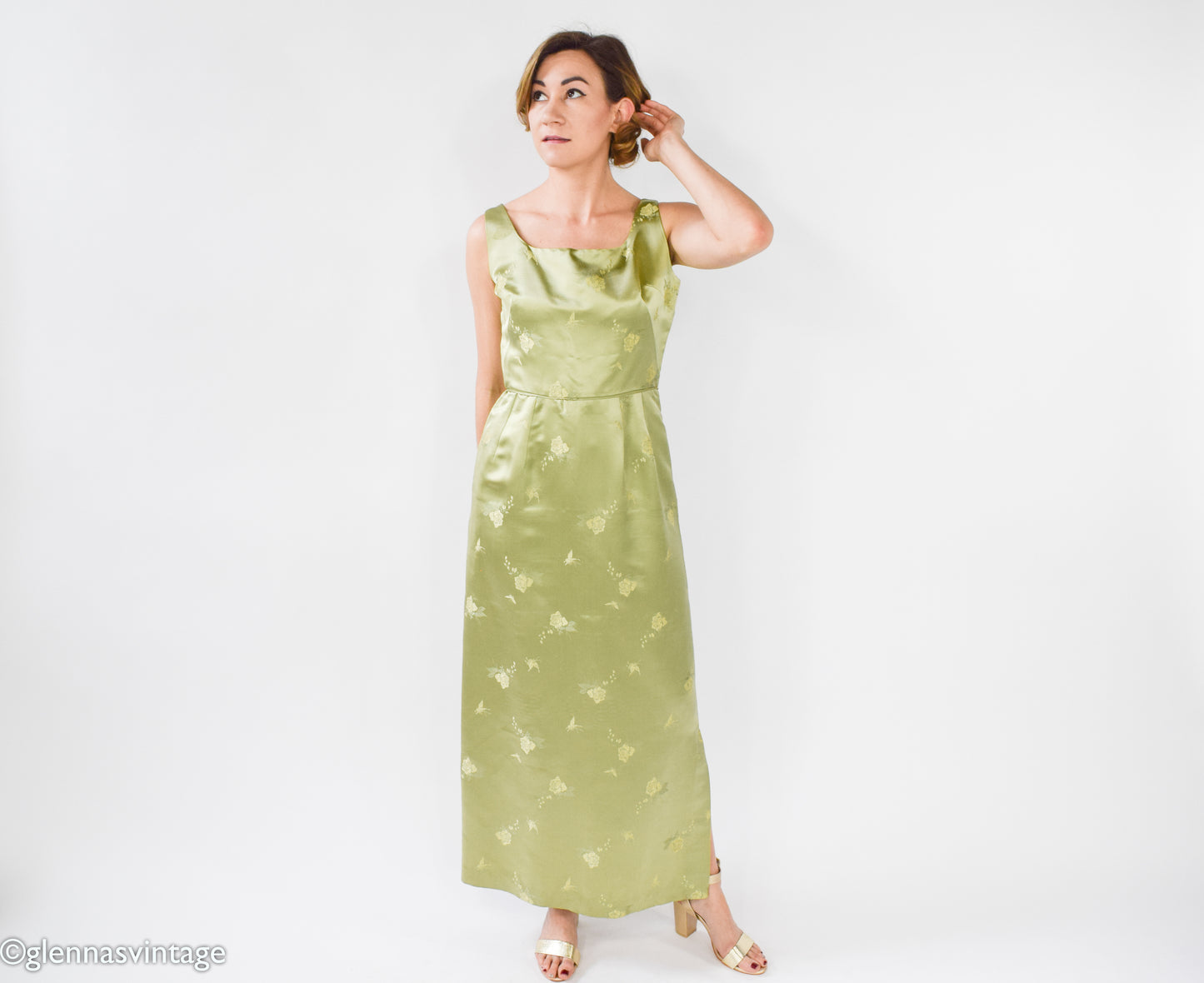 1960s Green Silk Column Dress, Small
