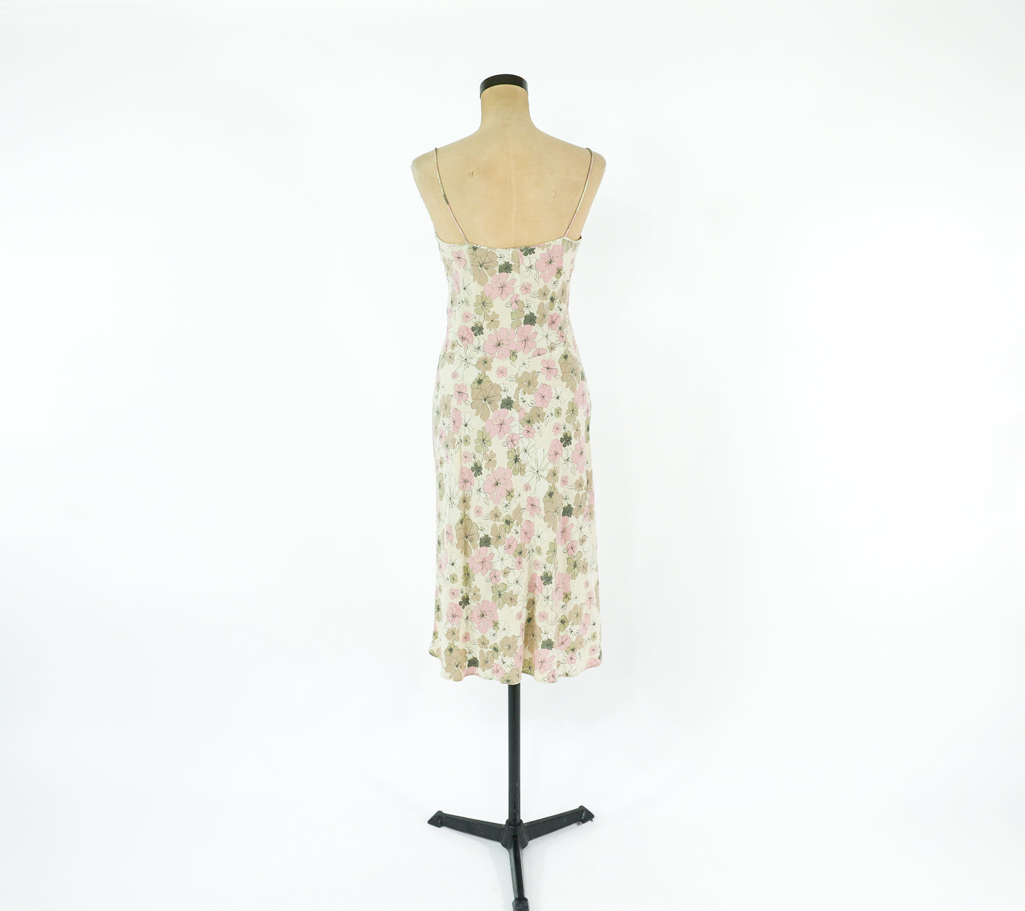 2000s Tan Floral Silk Slip Dress, J Crew Size 4