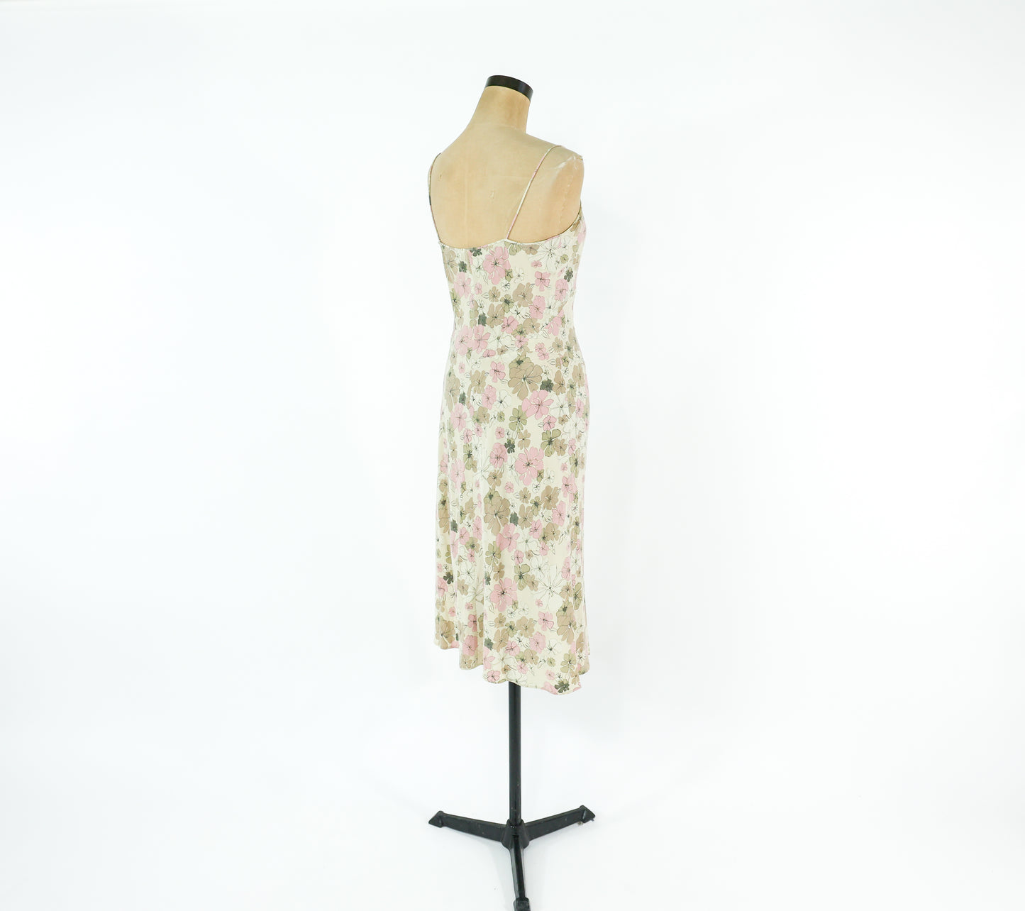 2000s Tan Floral Silk Slip Dress, J Crew Size 4