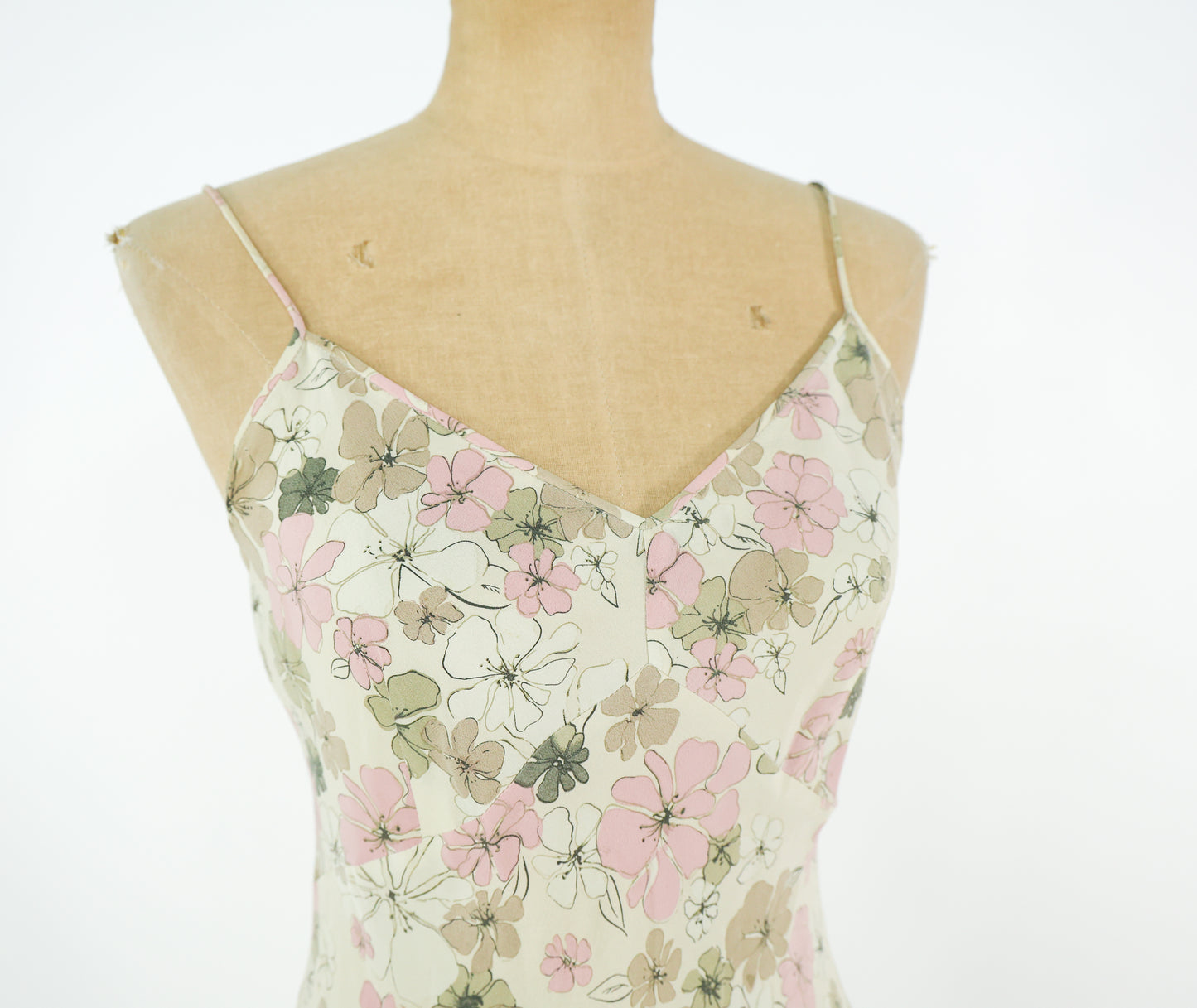 2000s Tan Floral Silk Slip Dress, J Crew Size 4