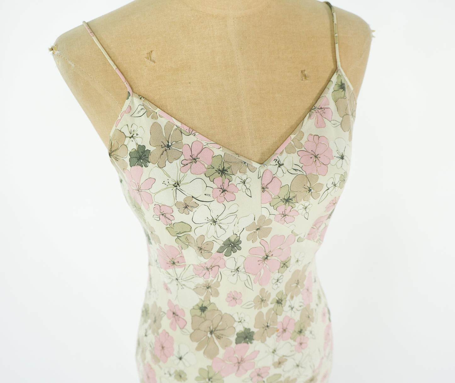 2000s Tan Floral Silk Slip Dress, J Crew Size 4