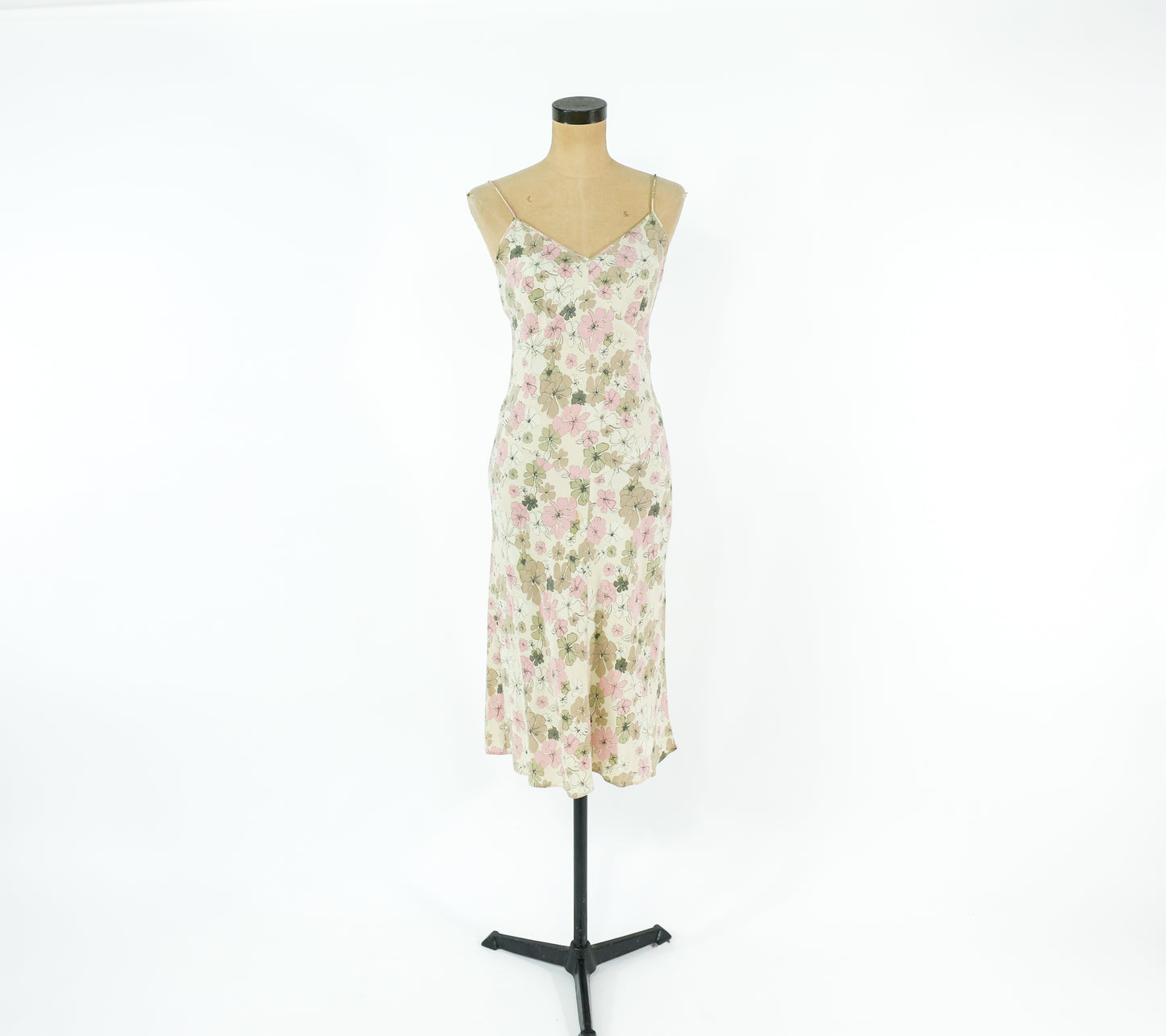 2000s Tan Floral Silk Slip Dress, J Crew Size 4