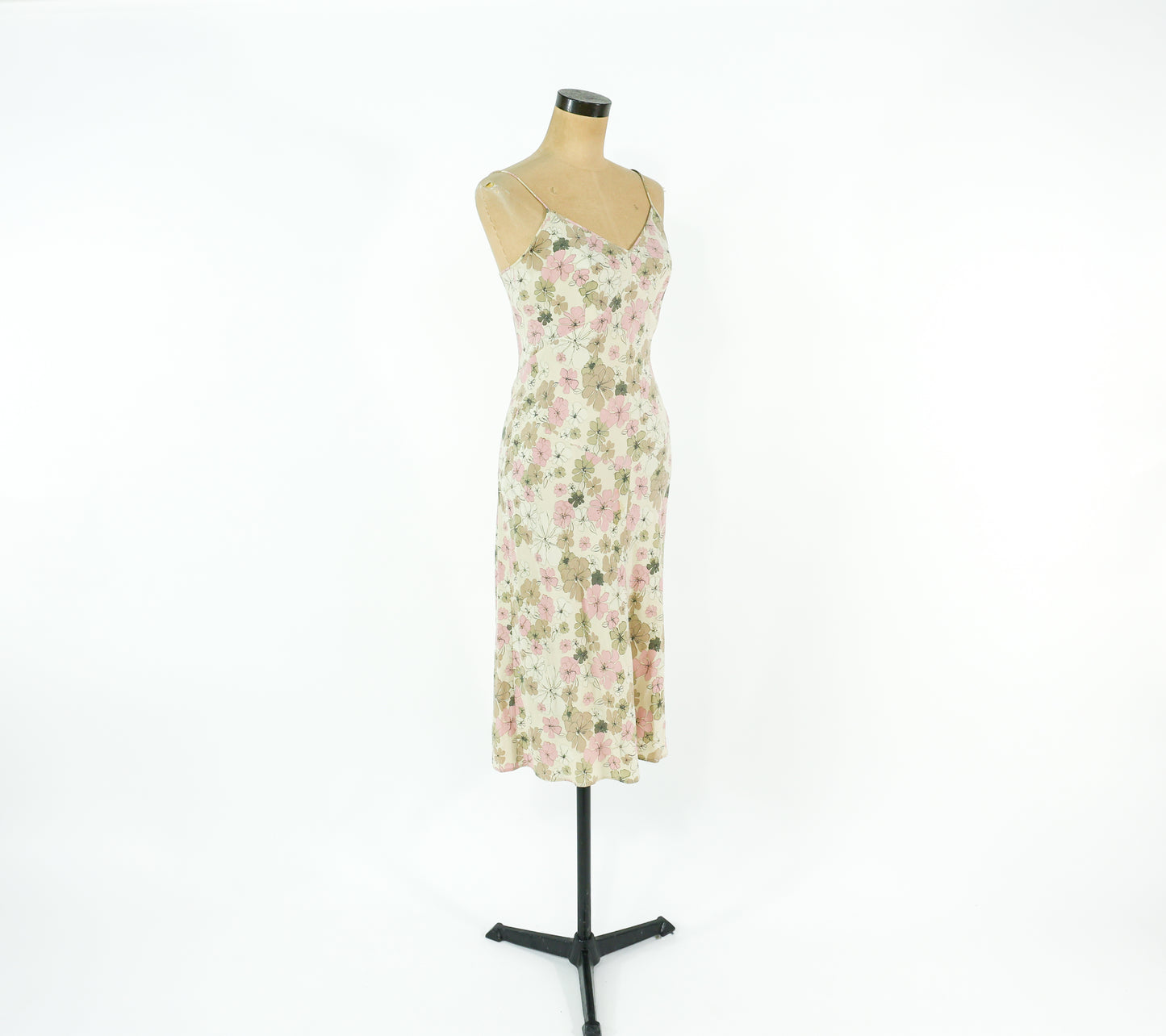 2000s Tan Floral Silk Slip Dress, J Crew Size 4