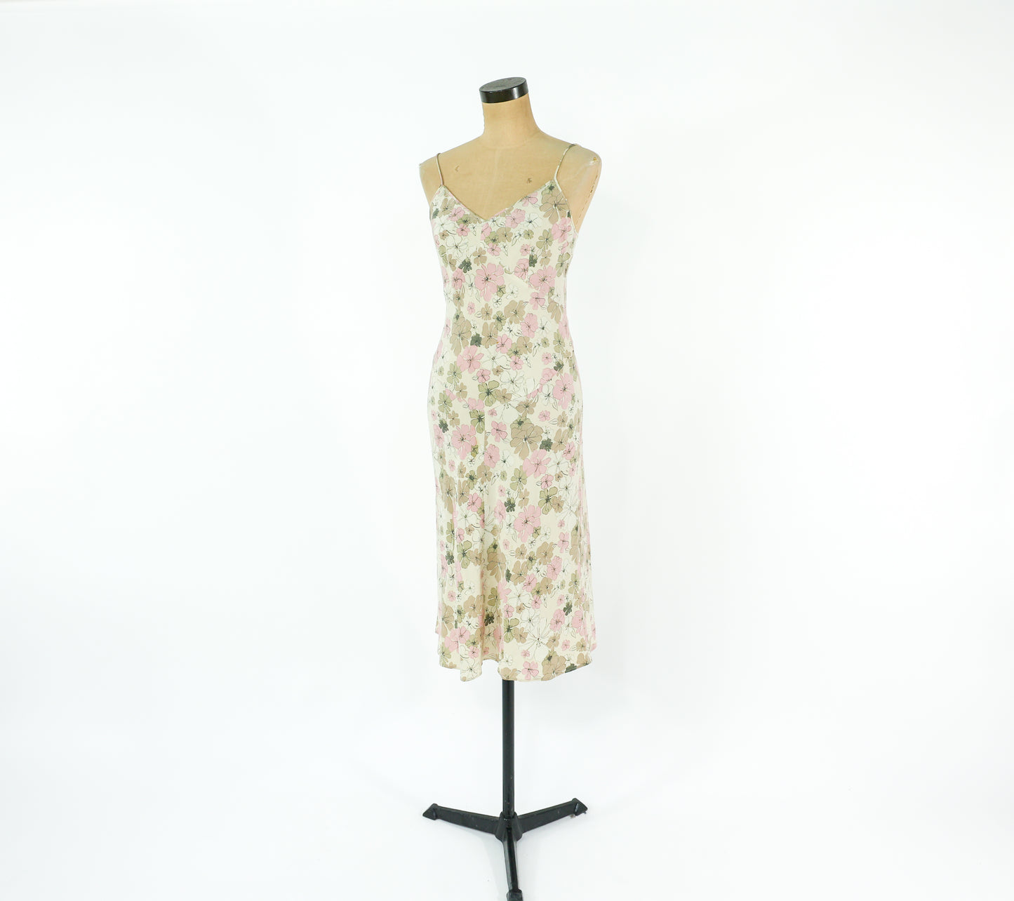2000s Tan Floral Silk Slip Dress, J Crew Size 4