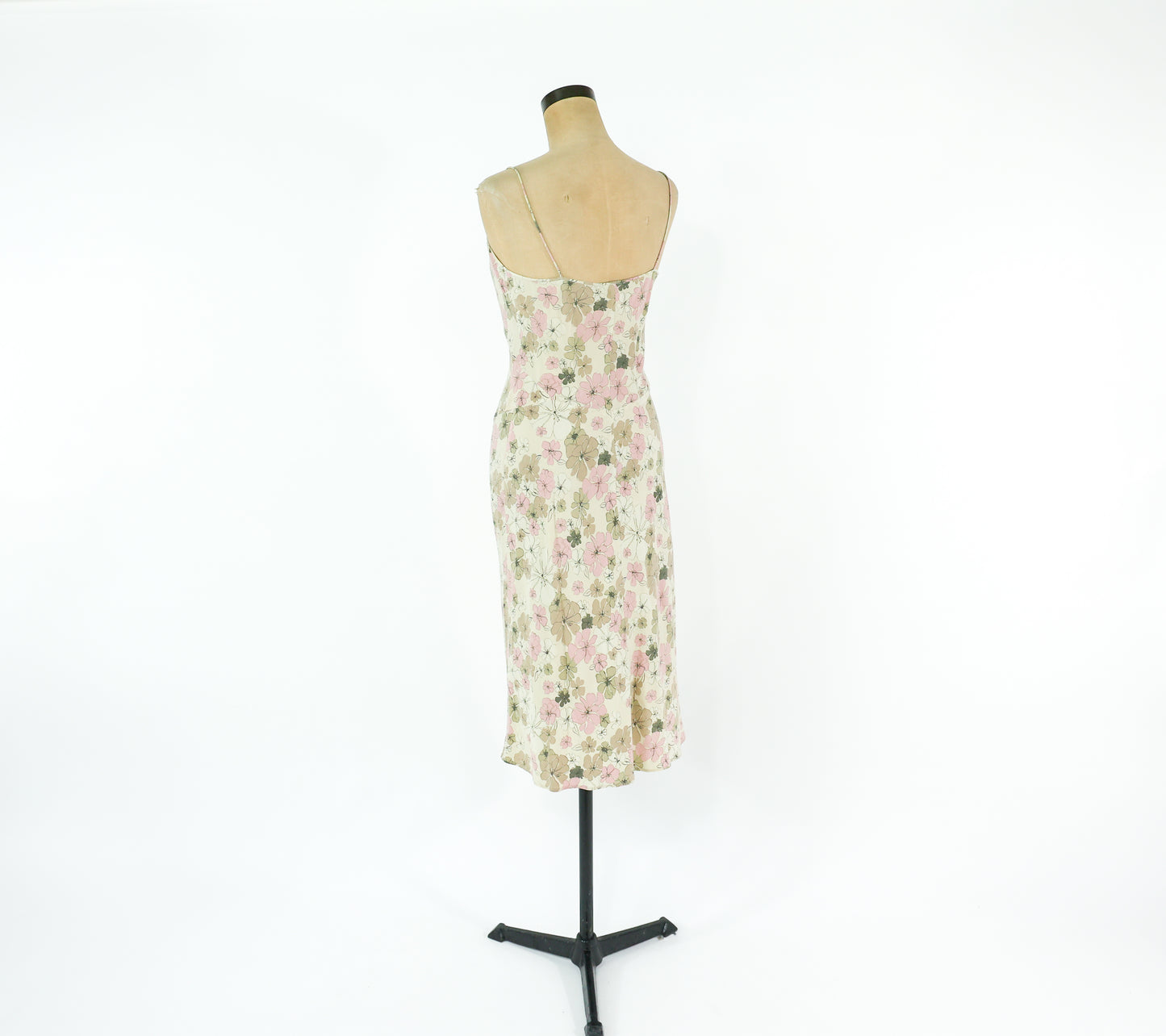 2000s Tan Floral Silk Slip Dress, J Crew Size 4