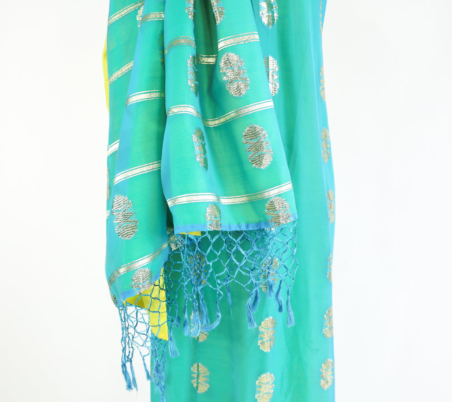 2000s Turquoise Gold Halter Dress Small