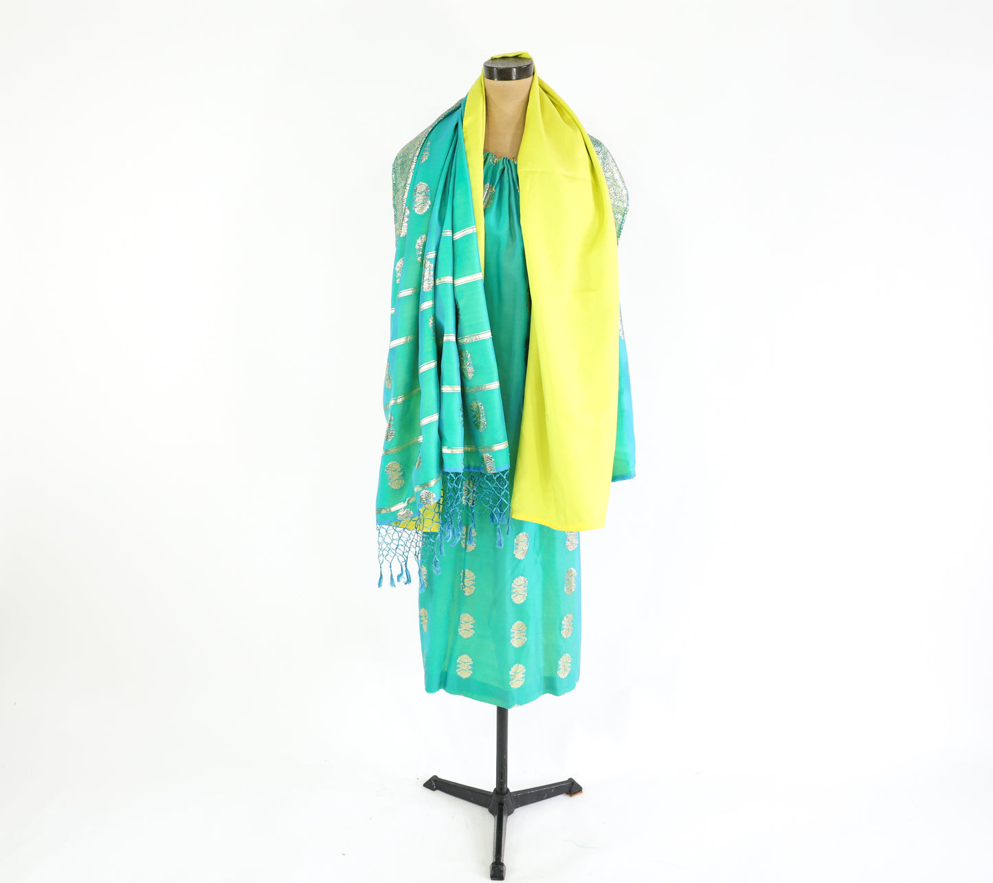 2000s Turquoise Gold Halter Dress Small