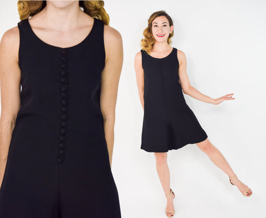 1960s Black Sleeveless Romper Medium