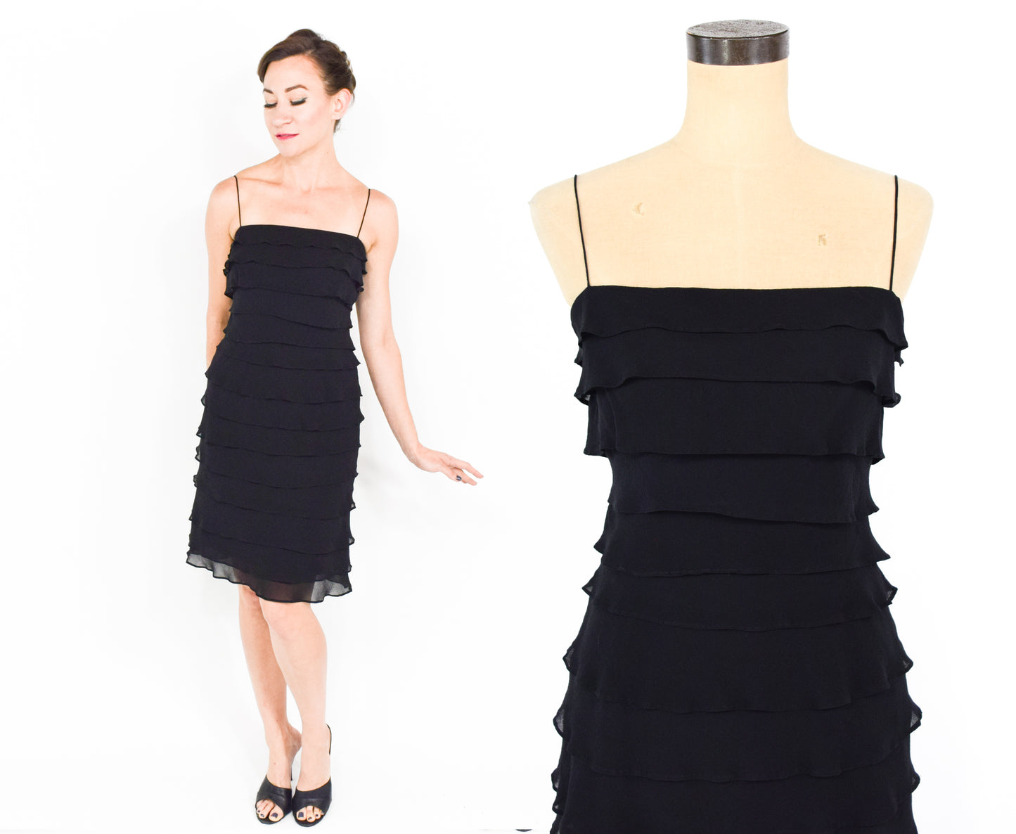 1990s Tadashi Black Silk Dress | Little Black Party Dress Small