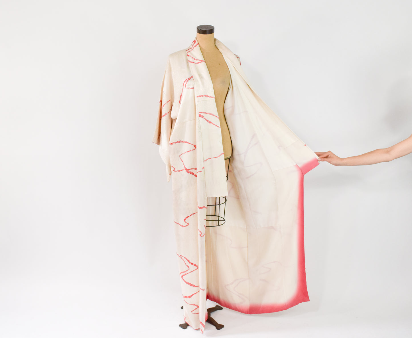 Vintage Kimono White Print Silk