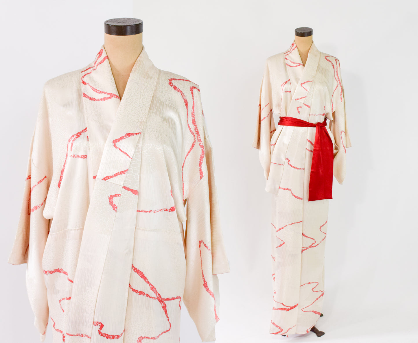 Vintage Kimono White Print Silk