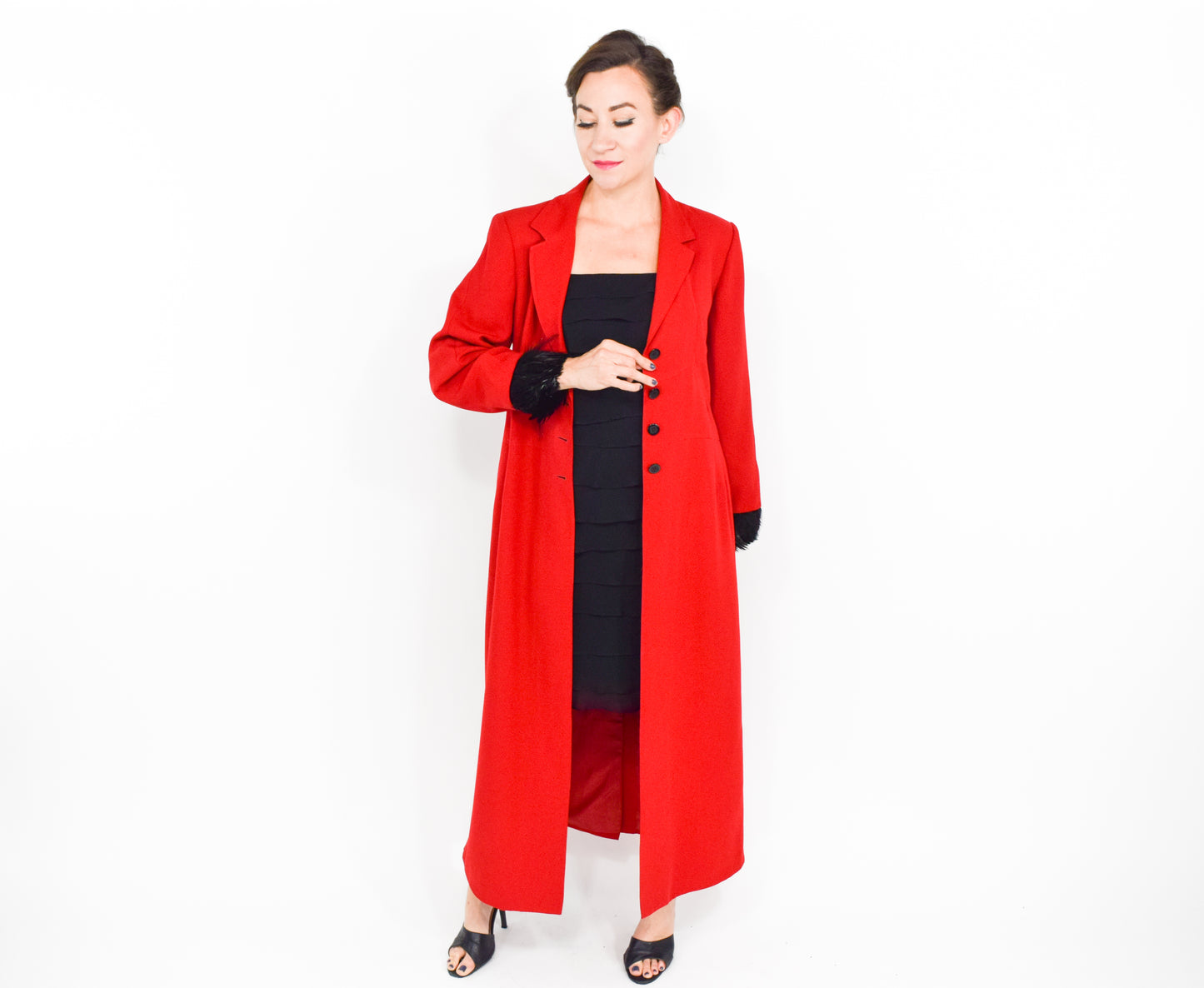1990s Long Red Feather Coat Large