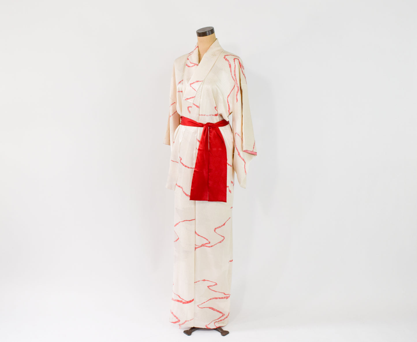 Vintage Kimono White Print Silk