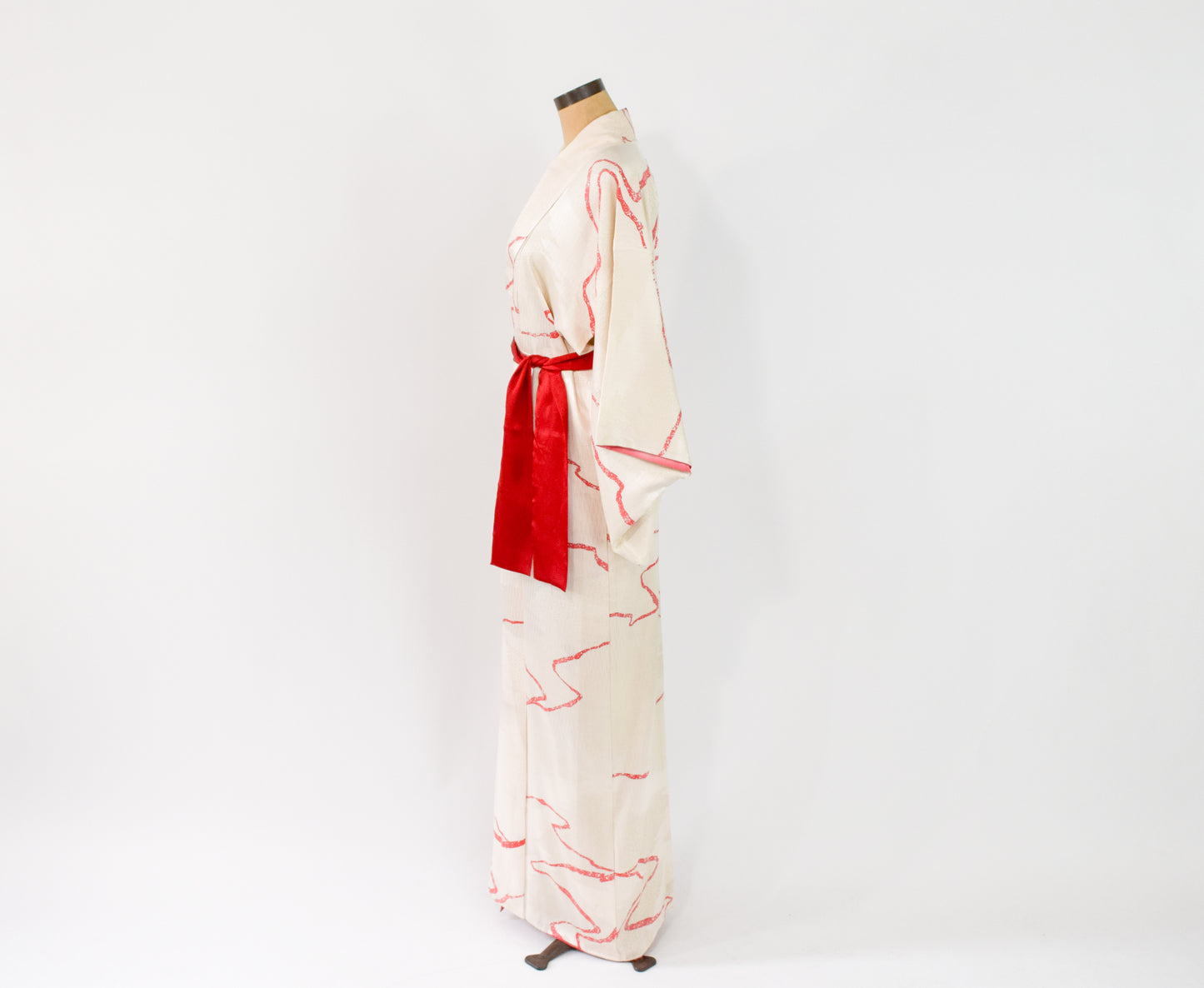 Vintage Kimono White Print Silk