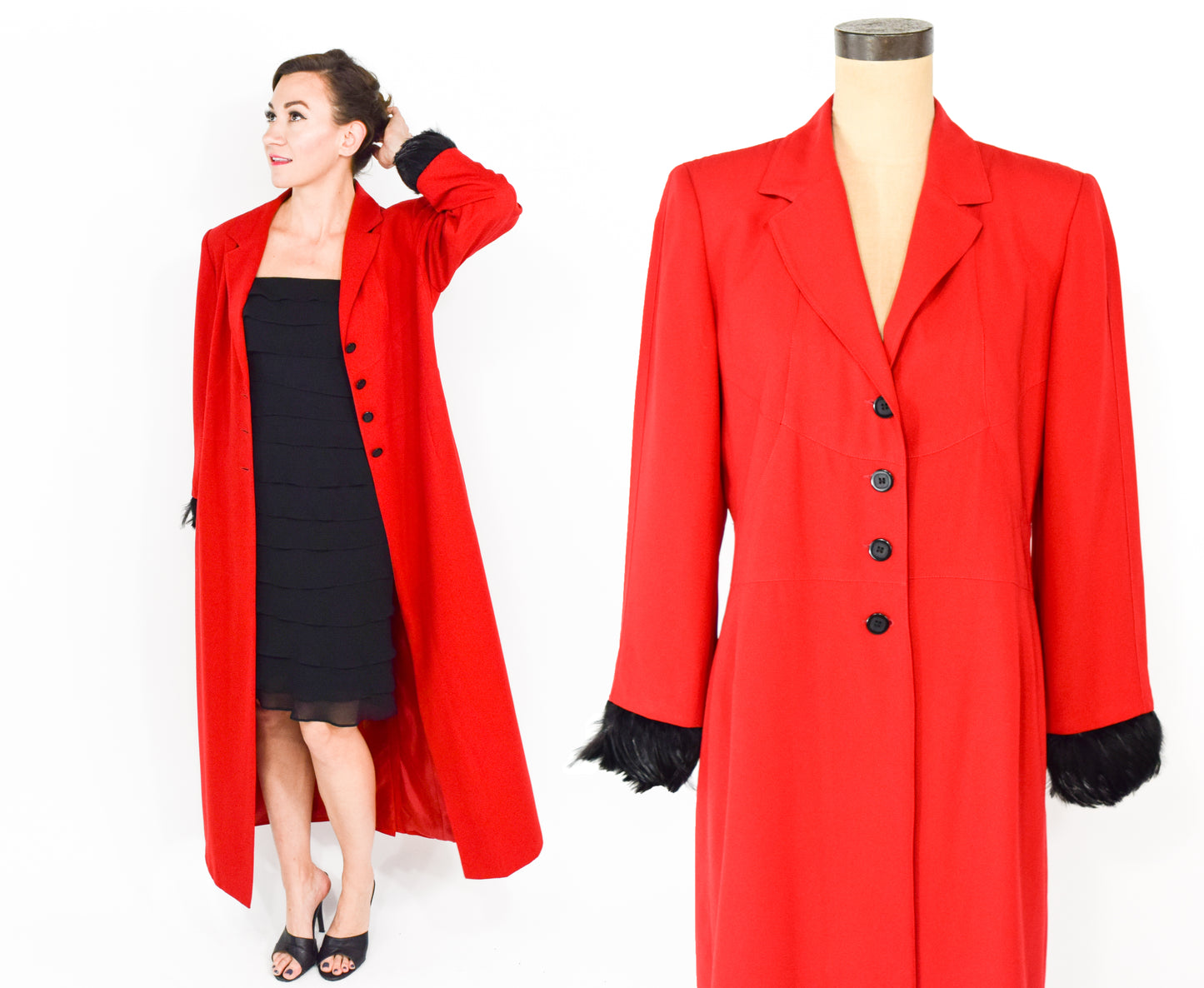 1990s Long Red Feather Coat Large