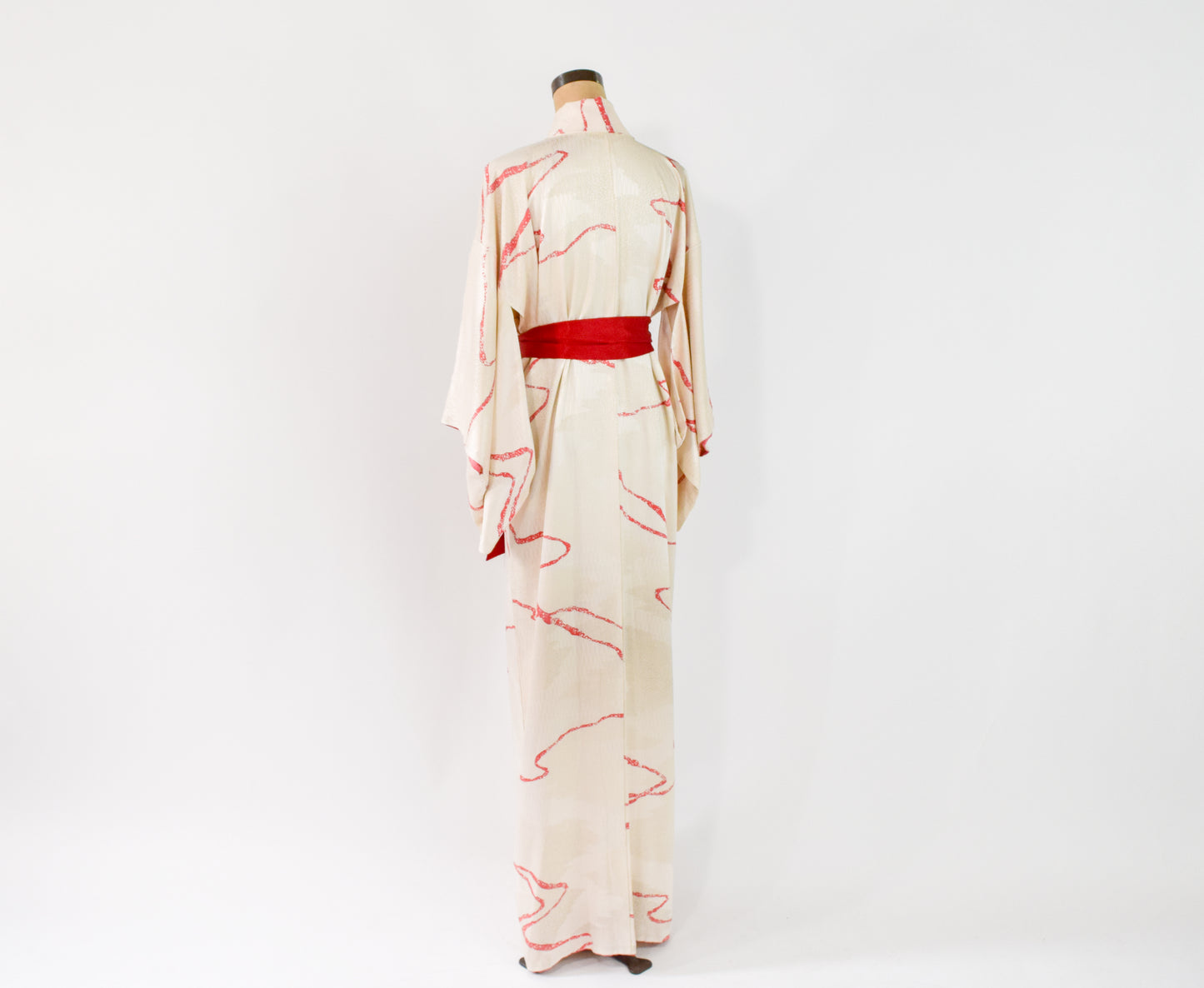 Vintage Kimono White Print Silk