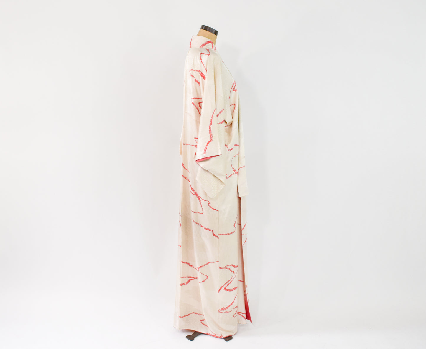 Vintage Kimono White Print Silk