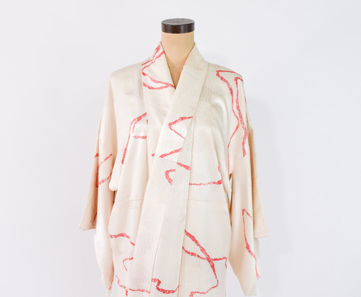 Vintage Kimono White Print Silk