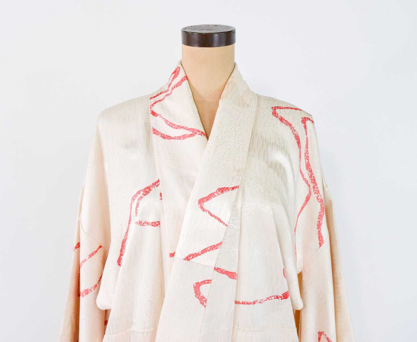 Vintage Kimono White Print Silk