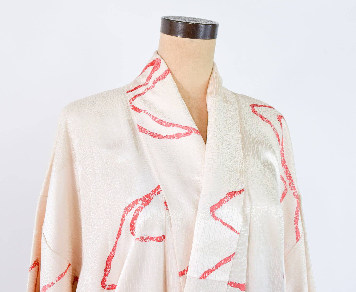 Vintage Kimono White Print Silk