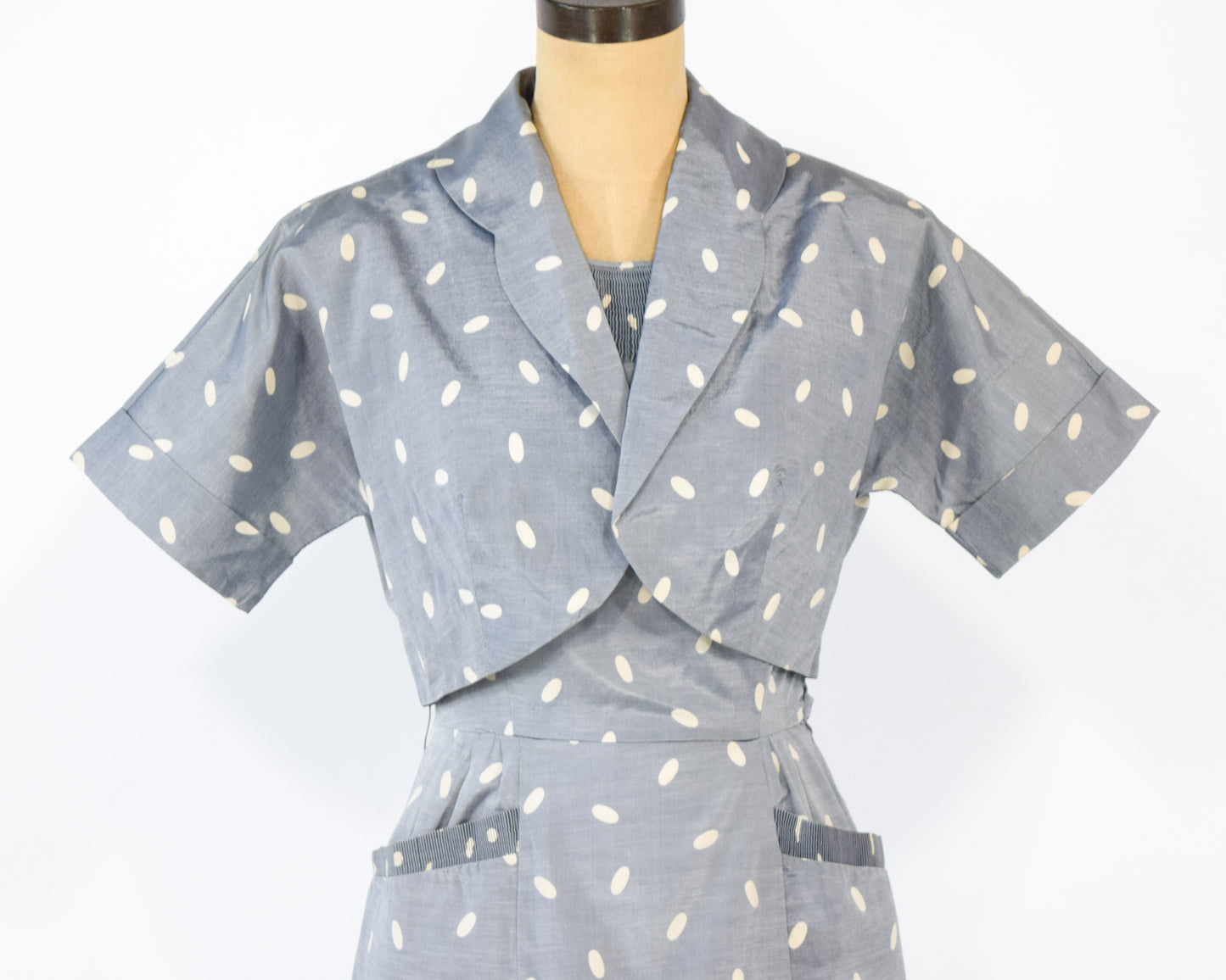 1940s Silver Dotted Dress & Jacket Set, Small