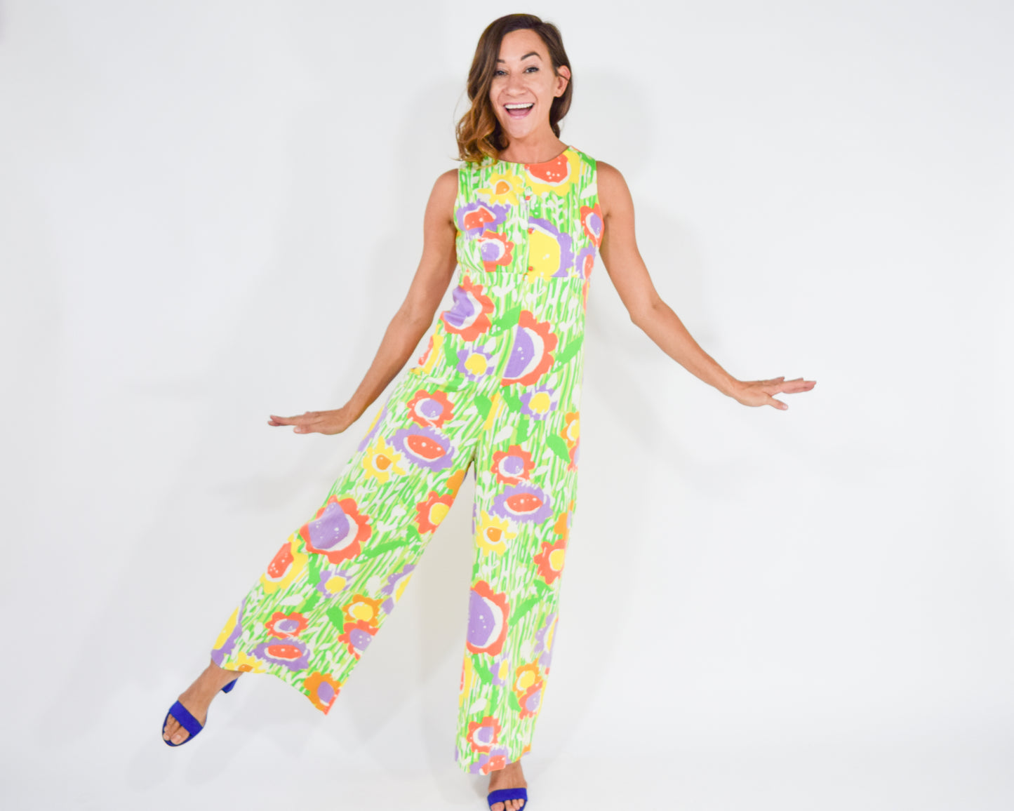 1960s Green Print Jumpsuit, Medium