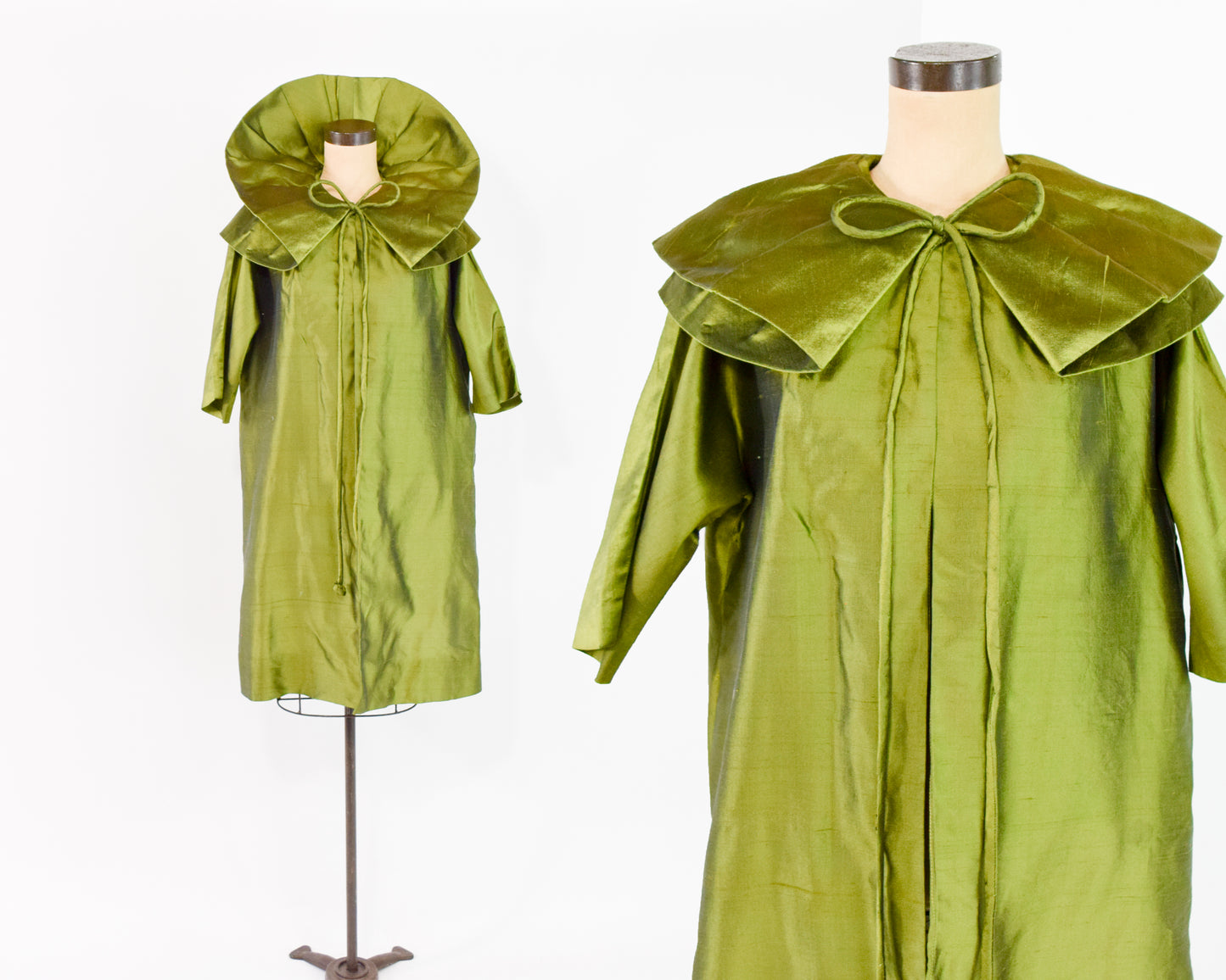 1950s Olive Green Silk Opera Coat