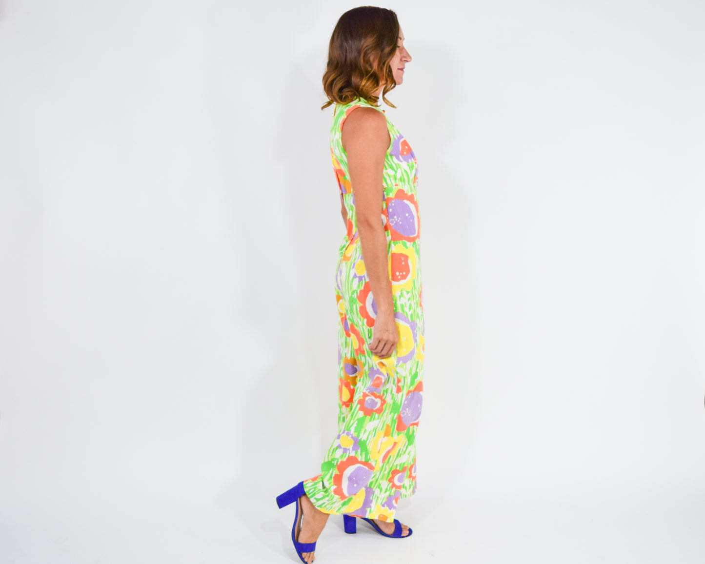 1960s Green Print Jumpsuit, Medium