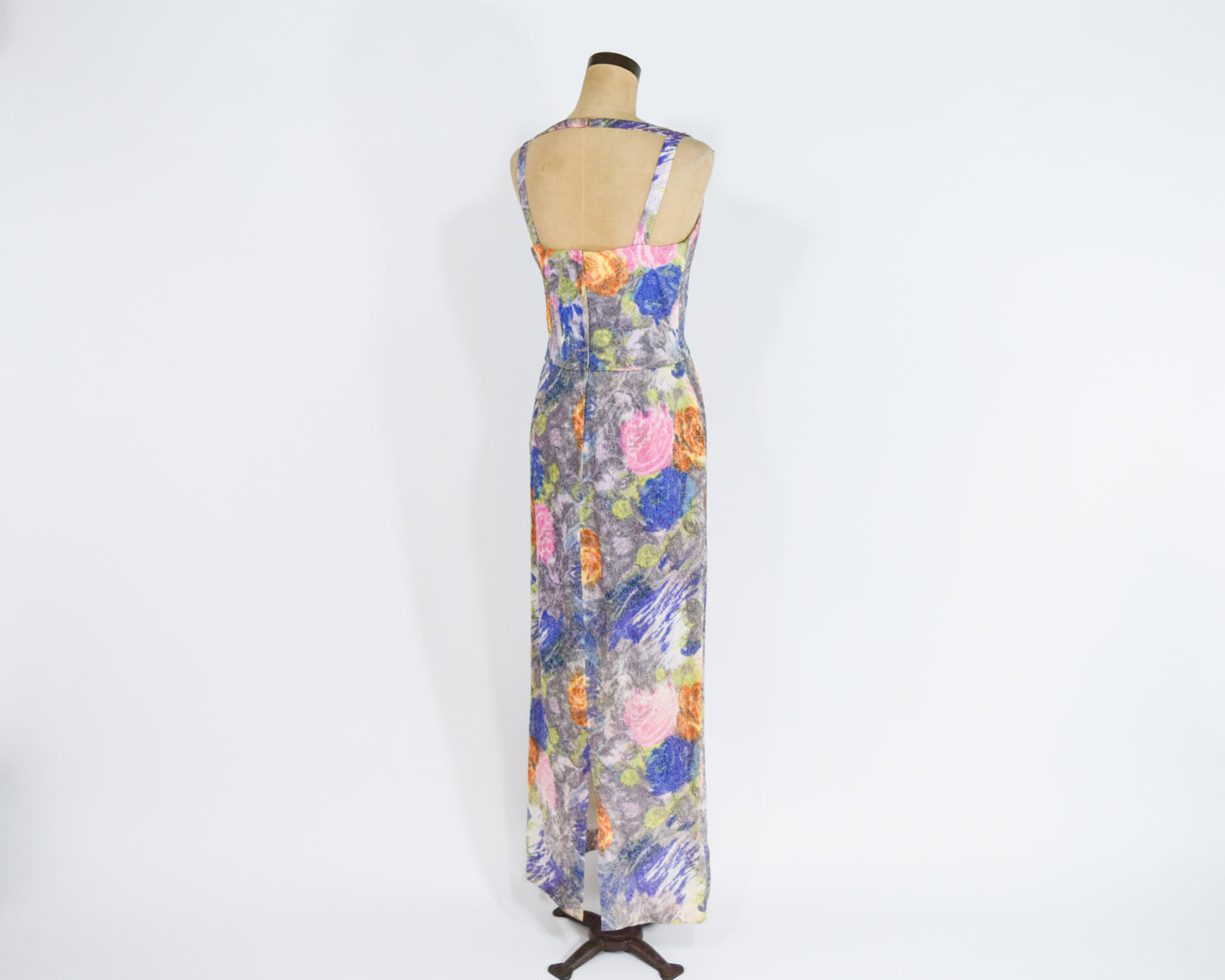 1960s Colorful Backless Evening Dress, Small