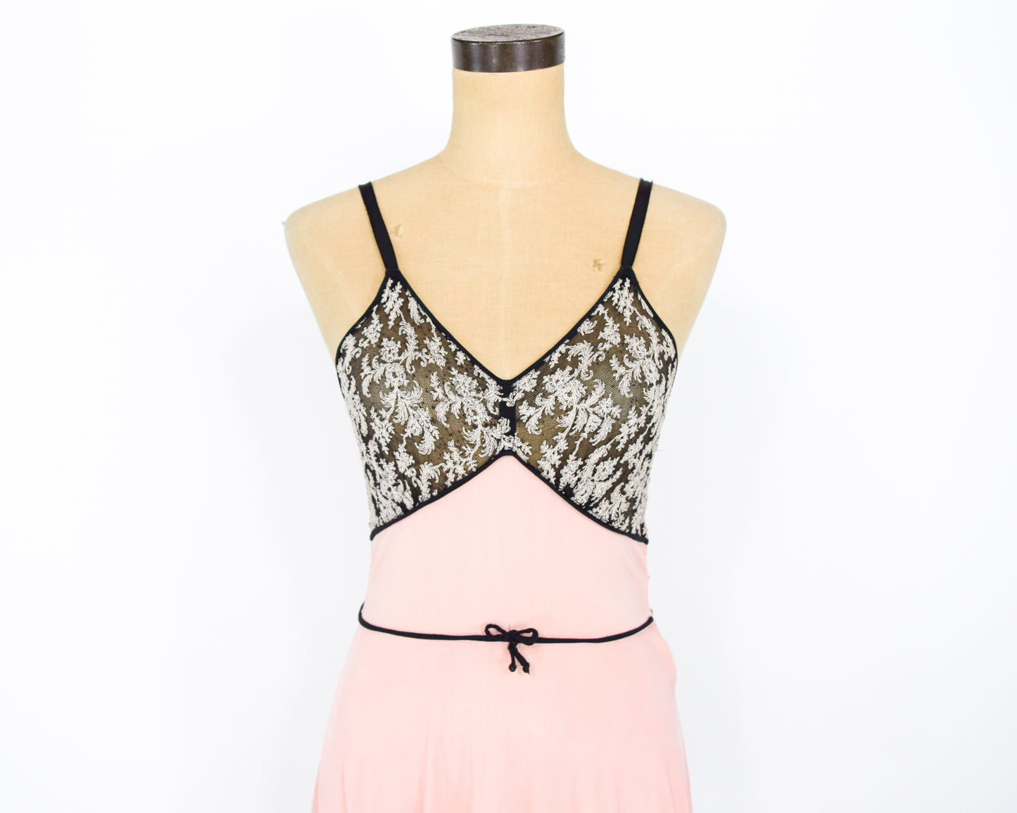 1960s Pink Black Slip Nightie XS