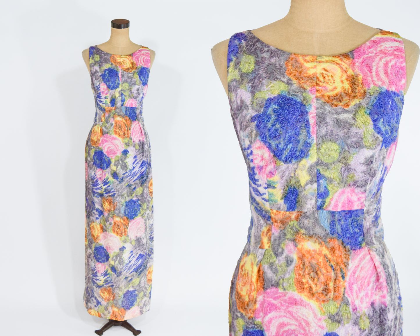 1960s Colorful Backless Evening Dress, Small