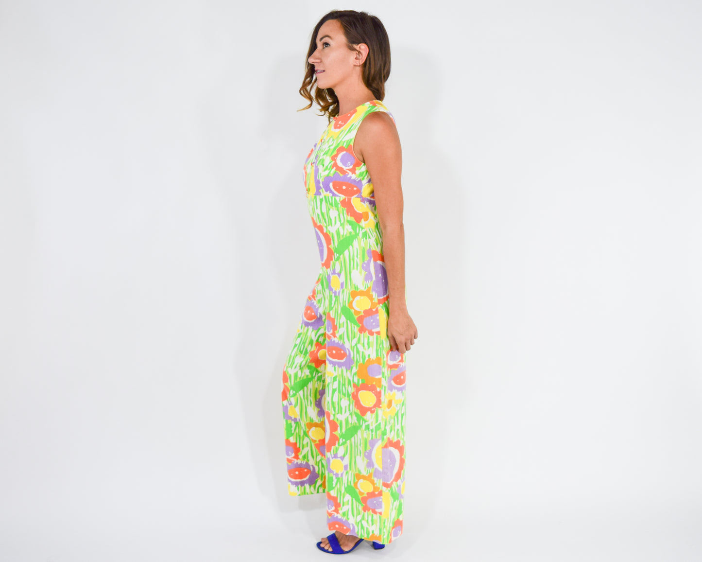 1960s Green Print Jumpsuit, Medium