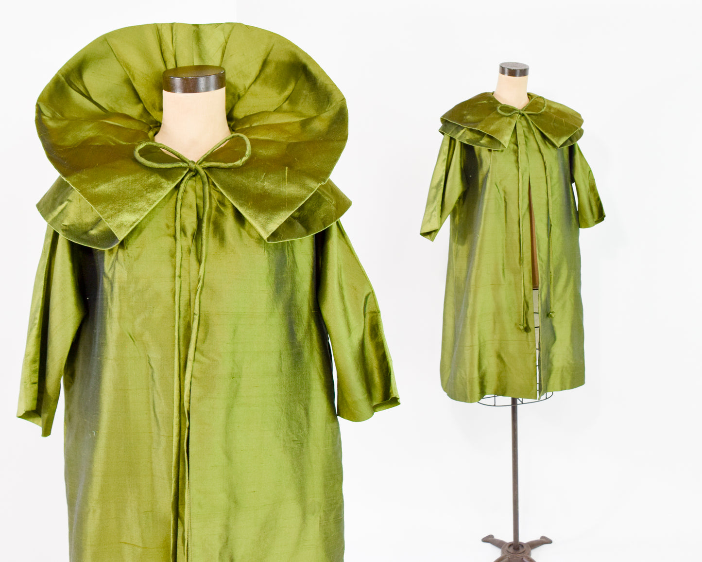 1950s Olive Green Silk Opera Coat