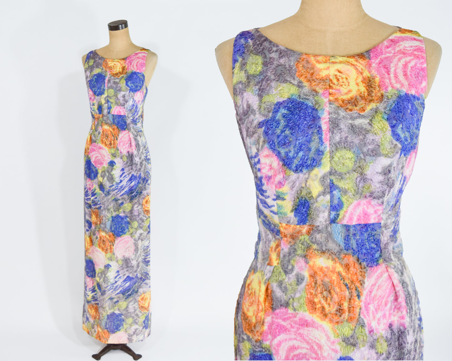 1960s Colorful Backless Evening Dress, Small