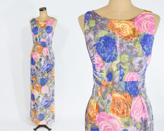 1960s Colorful Backless Evening Dress, Small