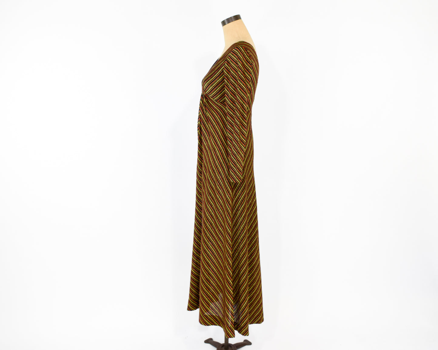 1970s Black Gold Chevron Stripe Maxi Dress Small