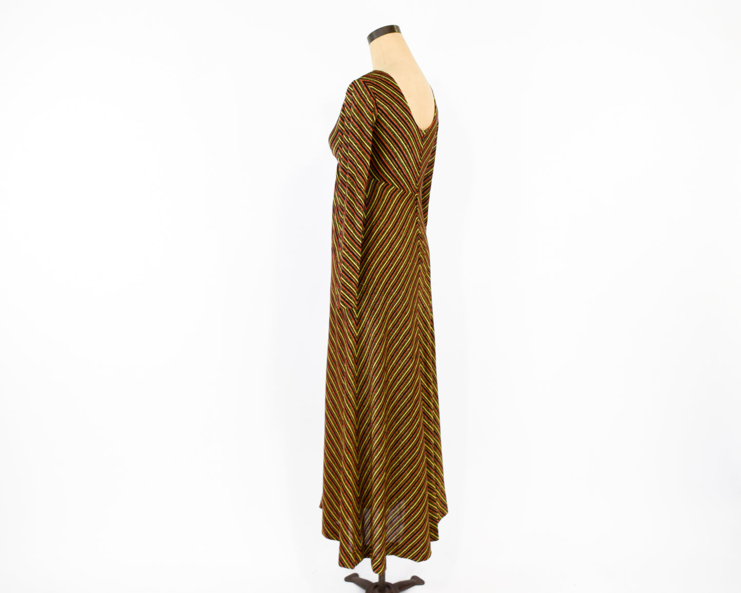 1970s Black Gold Chevron Stripe Maxi Dress Small