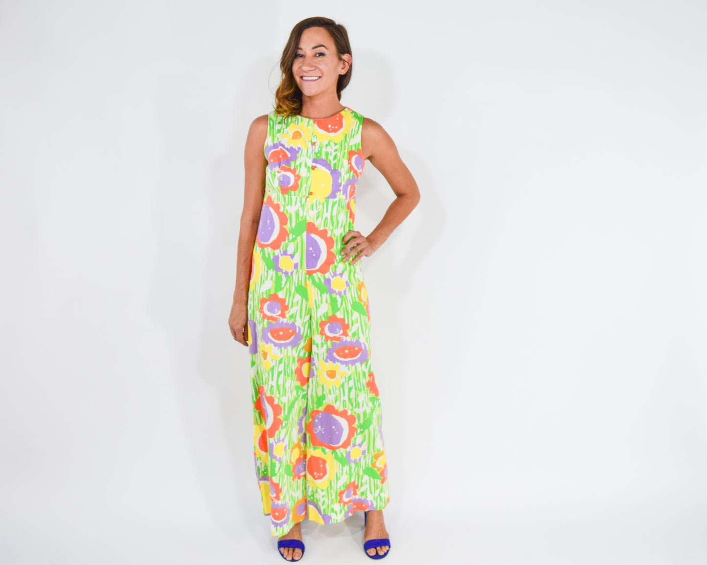 1960s Green Print Jumpsuit, Medium