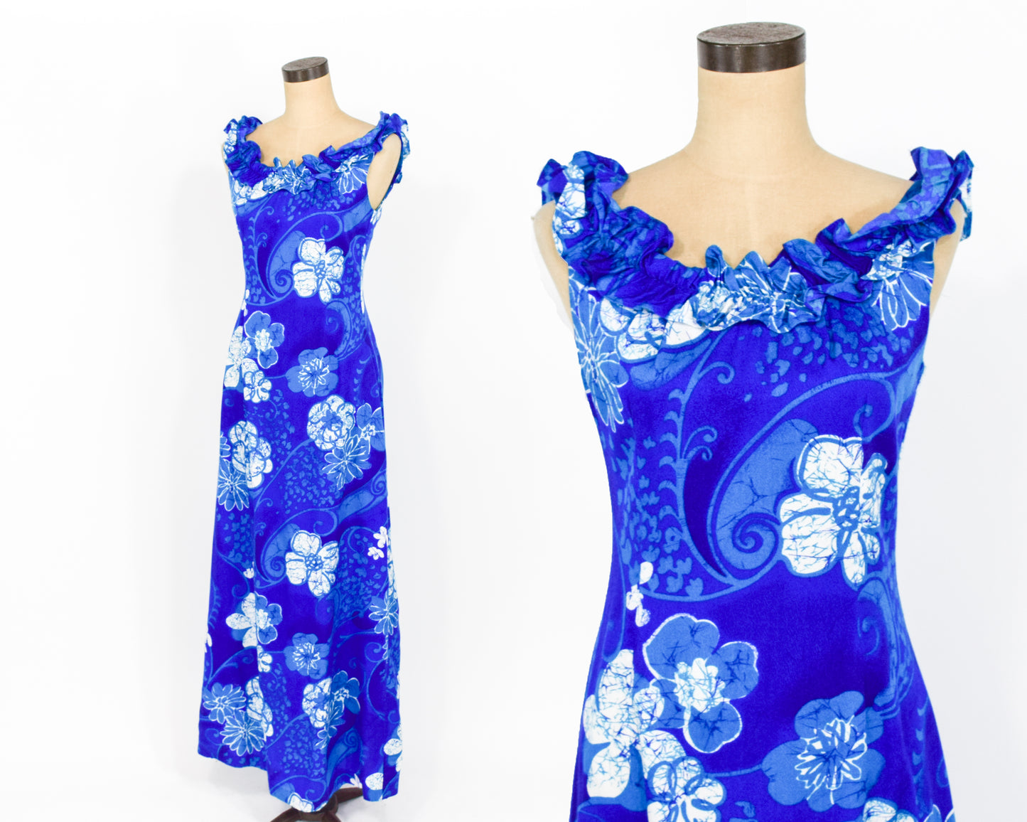 1960s Blue Hawaiian Dress, Small