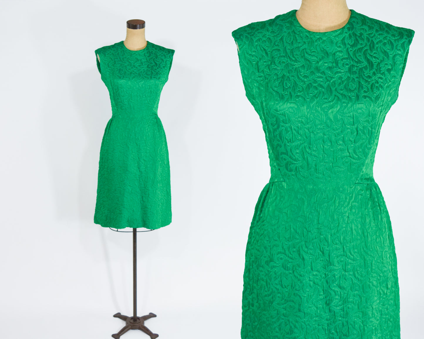 1960s Green Brocade Party Dress, Small