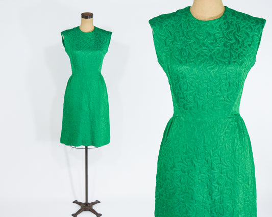 1960s Green Brocade Party Dress, Small