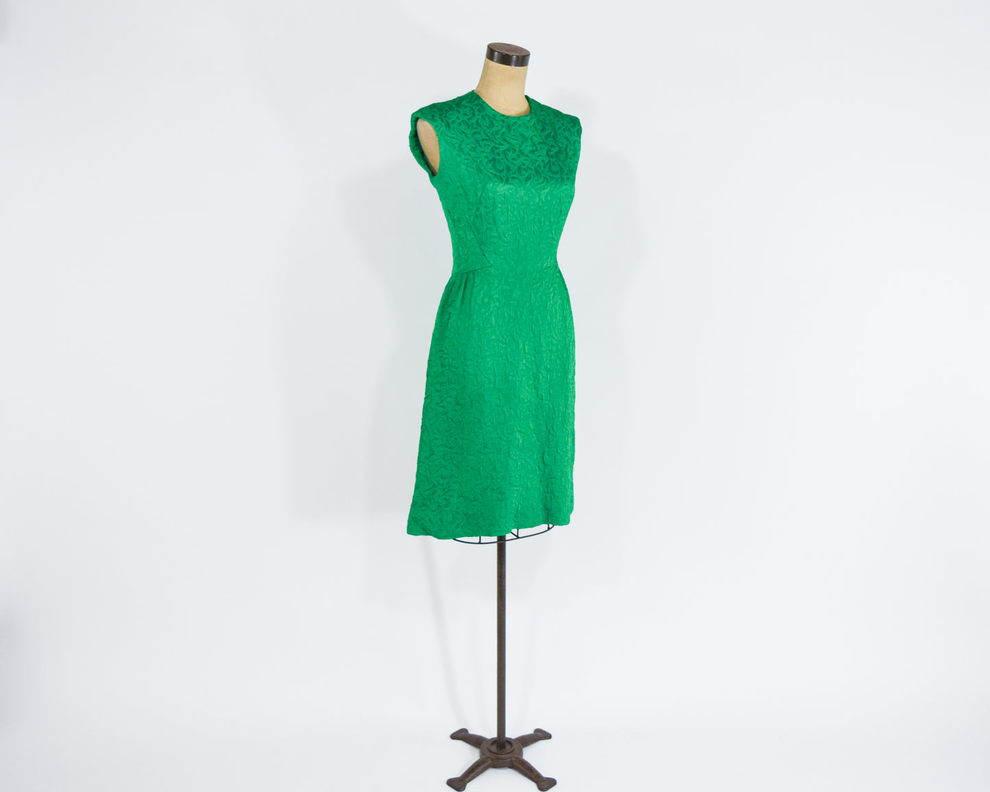 1960s Green Brocade Party Dress, Small