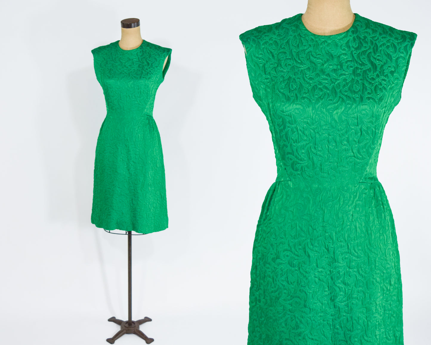 1960s Green Brocade Party Dress, Small