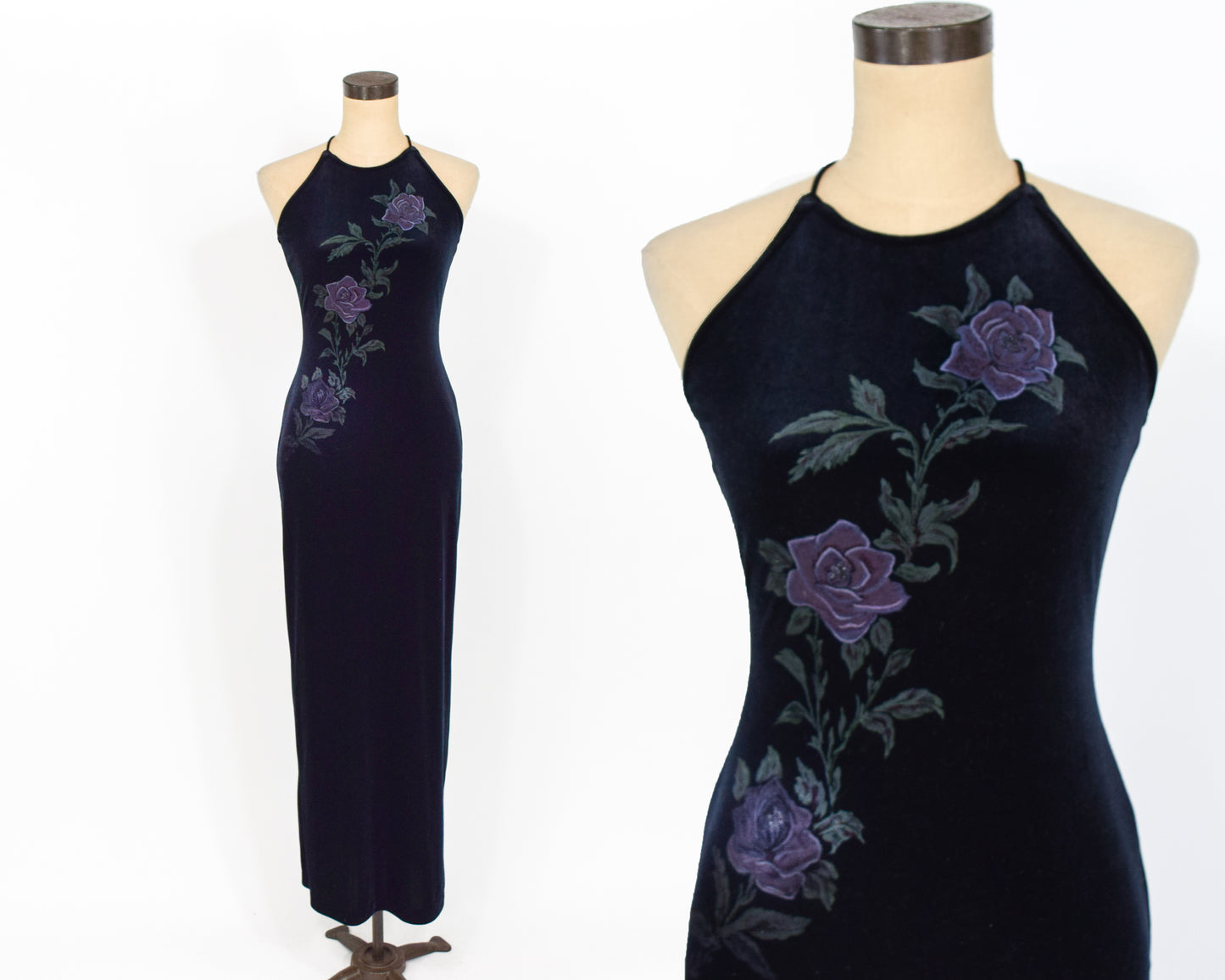 1990s Black Velvet Dress, Small