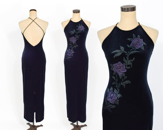 1990s Black Velvet Dress, Small