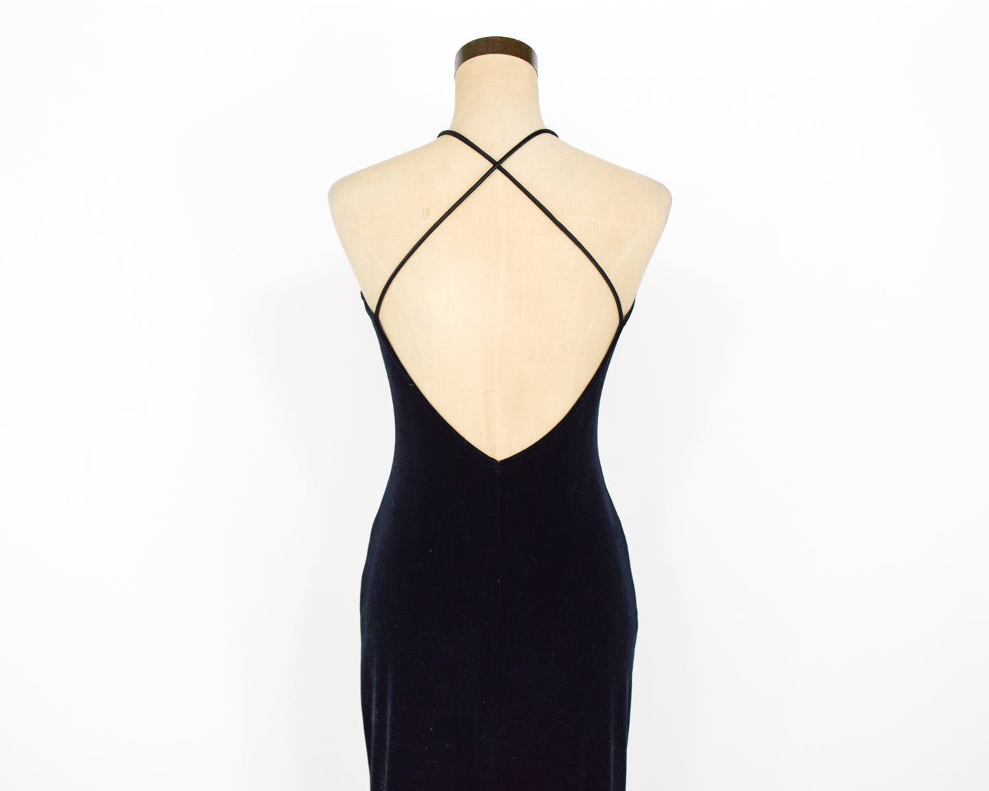 1990s Black Velvet Dress | Backless Painted Stretch Velvet Dress Extra Small